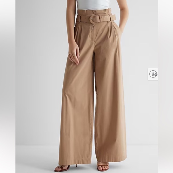 Express Pants - Express // Super High Waisted Belted Paperbag Wide Leg Pant